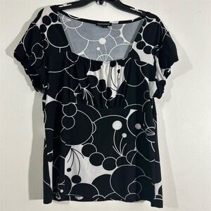 Susan Lawrence Women's XL Black Floral Scoop Neck Blouse Short Sleeve